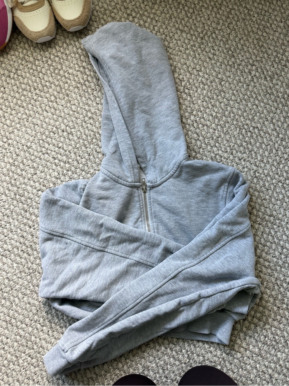 Alo Cropped Zip-Up Hoodie Sweatshirt Grey Small